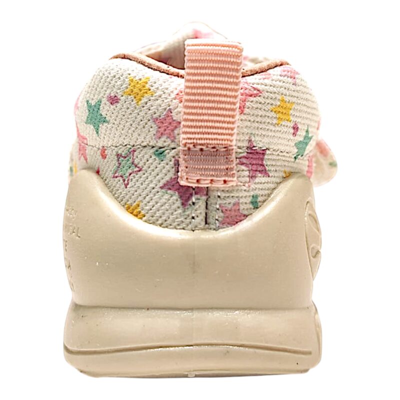 Scarpetta per bambina primi passi in tessuto bianco con fiocco decorativo, stelle multicolor e strappo – Biomecanics 3 Scarpetta per bambina primi passi in tessuto bianco con stelle multicolor e strappo – Biomecanics