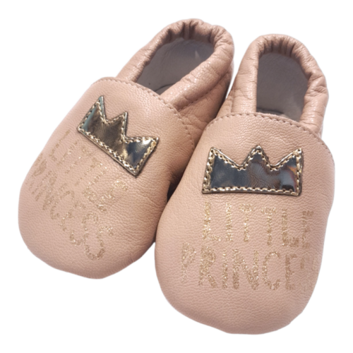 Scarpette neonata soft cipria in pelle con corona decorativa – Falcotto
