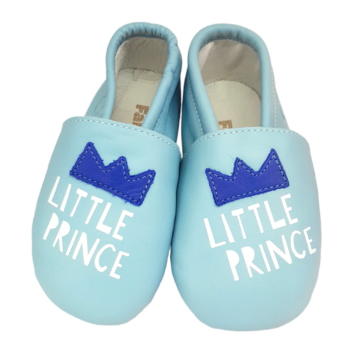 Scarpette neonato soft light blue in pelle con scritta little prince – Falcotto