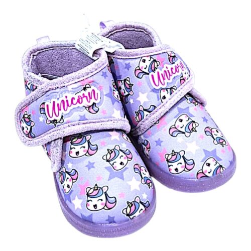 Scarpina per asilo lilla-multicolor per bambina con unicorni e strappo – Alek Moda Silver