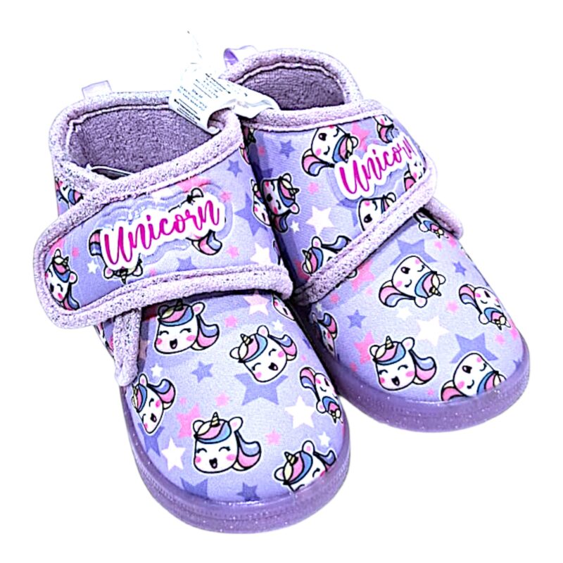 Scarpina per asilo lilla-multicolor per bambina con unicorni e strappo – Alek Moda Silver 1 Scarpina per asilo lilla-multicolor per bambina con unicorni e strappo – Alek Moda Silver