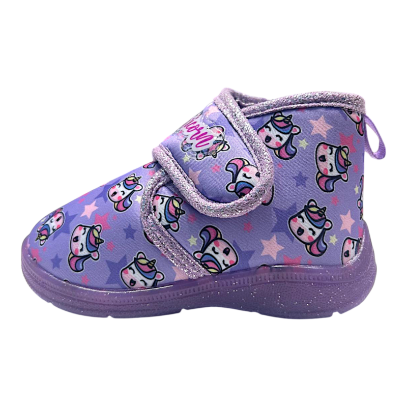 Scarpina per asilo lilla-multicolor per bambina con unicorni e strappo – Alek Moda Silver 2 Scarpina per asilo lilla-multicolor per bambina con unicorni e strappo – Alek Moda Silver