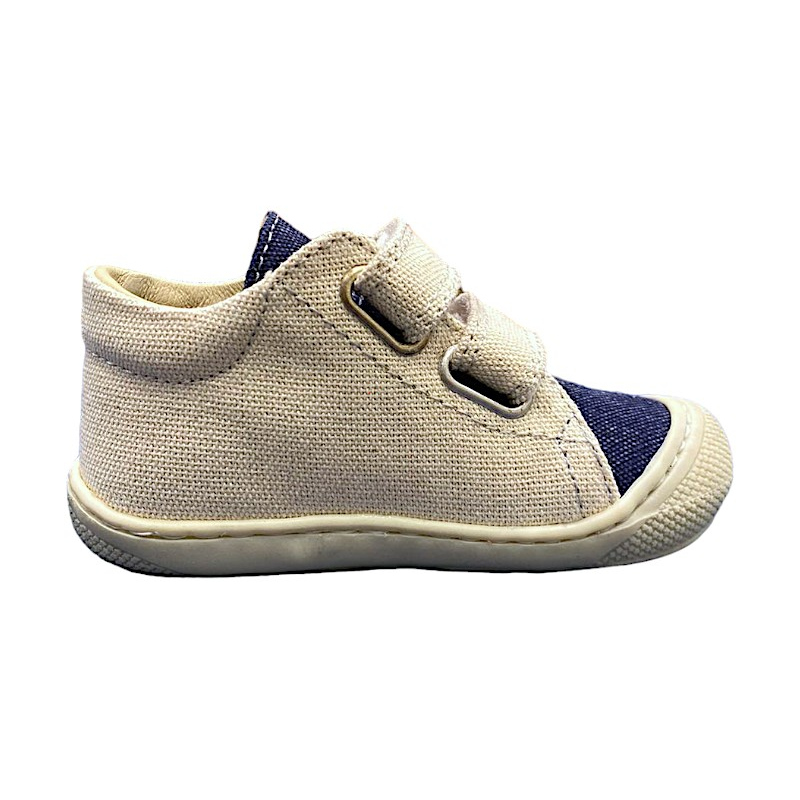 Scarpe sneakers cocoon canvas in tessuto panna e celeste per bambino con stella arancio e due strappi - Naturino 2 Scarpine sneakers cocoon canvas in tessuto panna e celeste per bambino con stella arancio e due strappi - Naturino