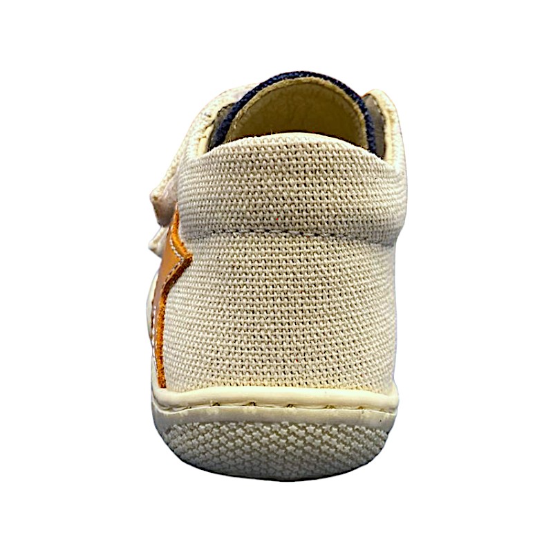 Scarpe sneakers cocoon canvas in tessuto panna e celeste per bambino con stella arancio e due strappi - Naturino 4 Scarpine sneakers cocoon canvas in tessuto panna e celeste per bambino con stella arancio e due strappi - Naturino