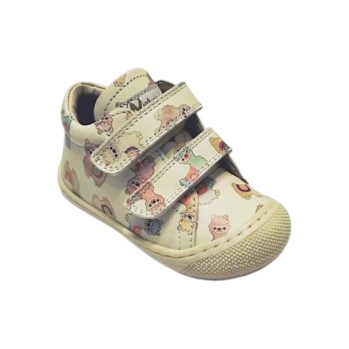 Scarpine, sneakers primi passi Cocoon bianco latte-multicolor per bambina con lama decorativo e due strappi - Naturino