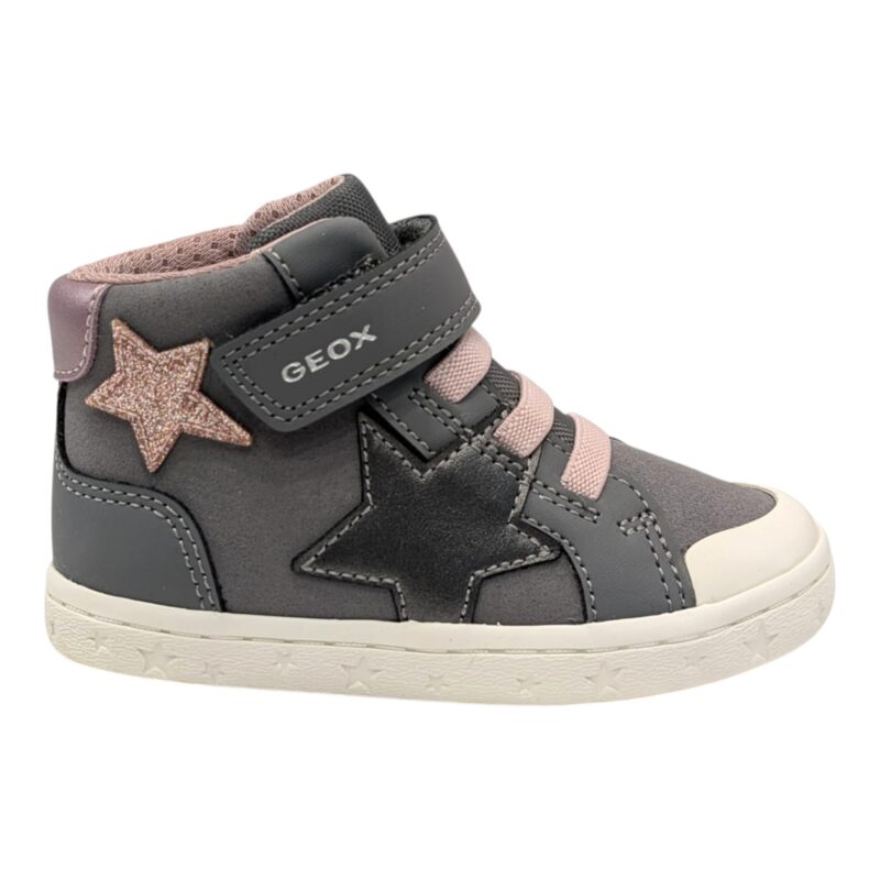 Scarponcino alto primi passi bambina grey-pink con stella pink glitter, strappo e lacci elastici – Geox 2 Scarponcino alto primi passi bambina grey-pink con stella pink glitter, strappo e lacci elastici – Geox