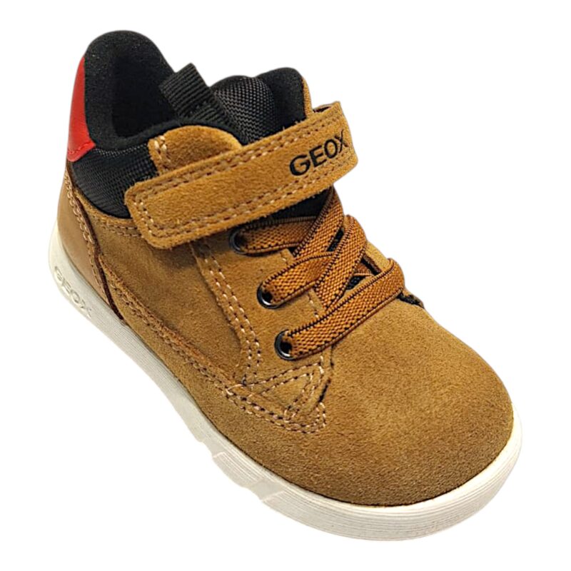 Scarponcino alto primi passi bambino cuoio e nero con strappo e lacci elastici – Geox 1 Scarponcino alto primi passi bambino cuoio e nero con strappo e lacci elastici – Geox