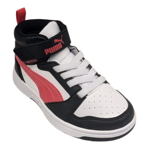 Sneaker alta in similpelle black-white-cherry per bambina con strappo e lacci elastici - Puma