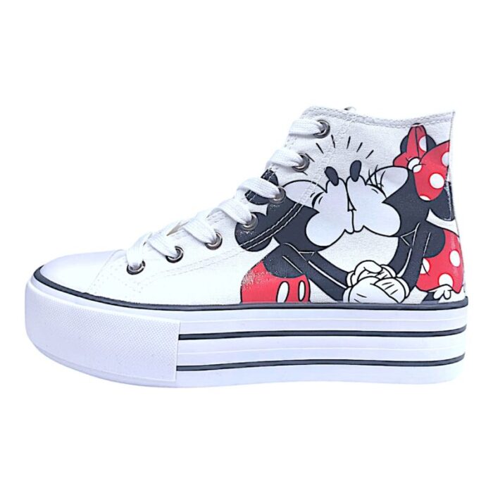 Sneaker alta sportiva in tessuto tipo converse minnie-topolino suola alta black-white - Silver