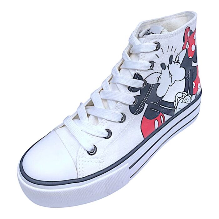Sneaker alta sportiva in tessuto tipo converse minnie-topolino suola alta black-white - Silver