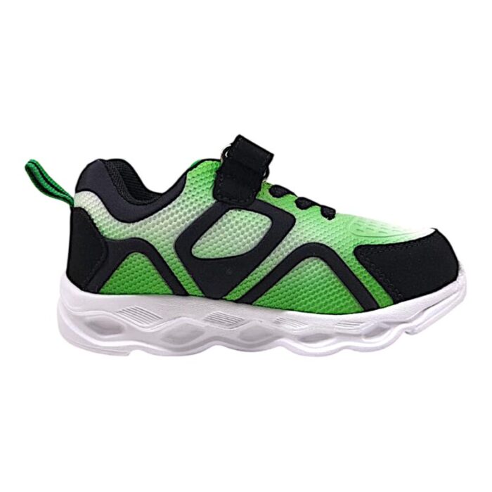 Sneaker bambino ginnica hulk black-green con strappo, lacci elastici e luci - Silver