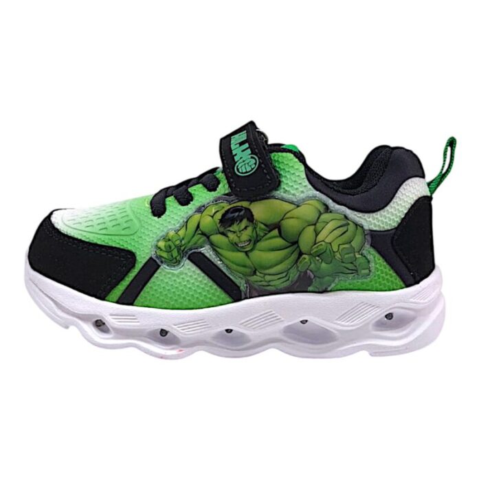 Sneaker bambino ginnica hulk black-green con strappo, lacci elastici e luci - Silver