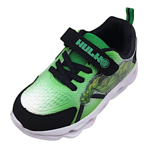 Sneaker bambino ginnica hulk black-green con strappo, lacci elastici e luci - Silver