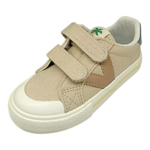Sneaker beige in cotone per bambino e bambina con V beige scuro e doppio strappo – Victoria