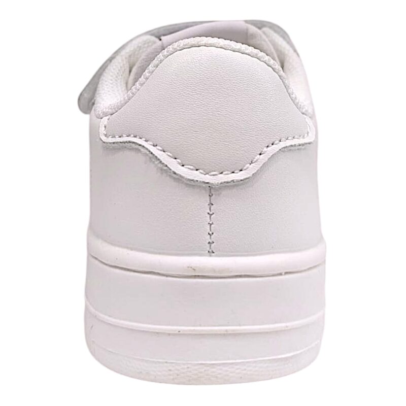 Sneaker total white in similpelle per bambino e bambina con doppio strappo – Victoria 4 Sneaker bianca in similpelle per bambino e bambina con doppio strappo – Victoria