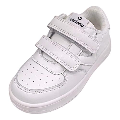 Sneaker bianca in similpelle per bambino e bambina con doppio strappo – Victoria
