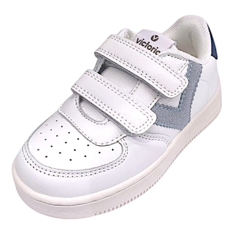 Sneaker bianca in similpelle per bambino e bambina con inserto verde jade e doppio strappo – Victoria 1 Sneaker bianca in similpelle per bambino e bambina con inserto verde jade e doppio strappo – Victoria