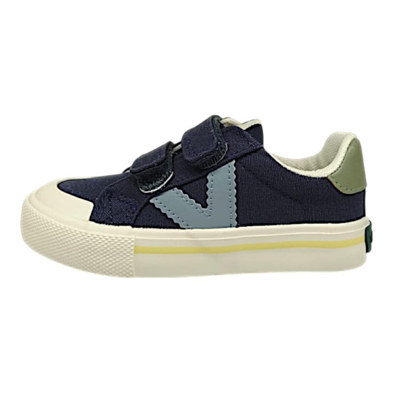 Sneaker blu in cotone per bambino con "V" azzurra e doppio strappo – Victoria 3 Sneaker blu in cotone per bambino con V azzurra e doppio strappo – Victoria