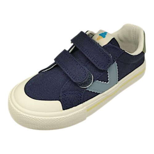 Sneaker blu in cotone per bambino con V azzurra e doppio strappo – Victoria