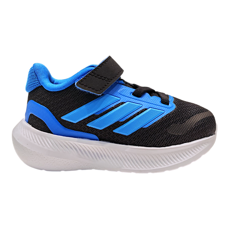 Sneaker primi passi blu-nera retata per bambino con strappo e lacci elastici – Adidas 2 Sneaker blu-nera retata per bambino con strappo e lacci elastici – Adidas