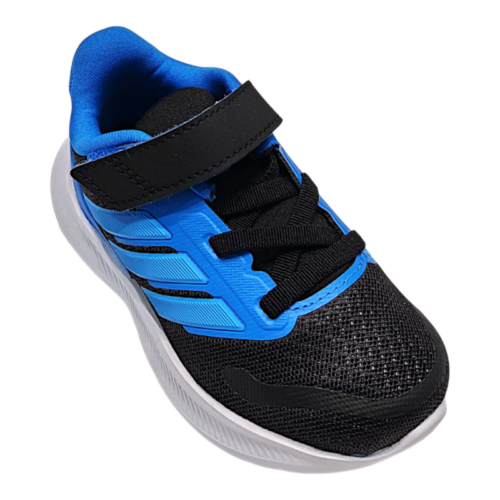 Sneaker primi passi blu-nera retata per bambino con strappo e lacci elastici – Adidas 5 Sneaker blu-nera retata per bambino con strappo e lacci elastici – Adidas