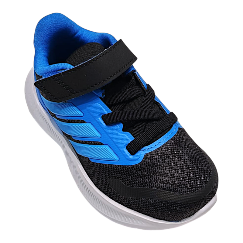 Sneaker primi passi blu-nera retata per bambino con strappo e lacci elastici – Adidas 1 Sneaker blu-nera retata per bambino con strappo e lacci elastici – Adidas