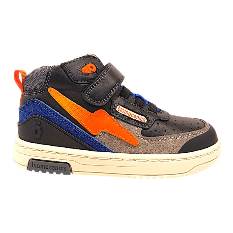 Sneaker ginnica alta black-grey-orange con strappo e lacci elastici – Biomecanics