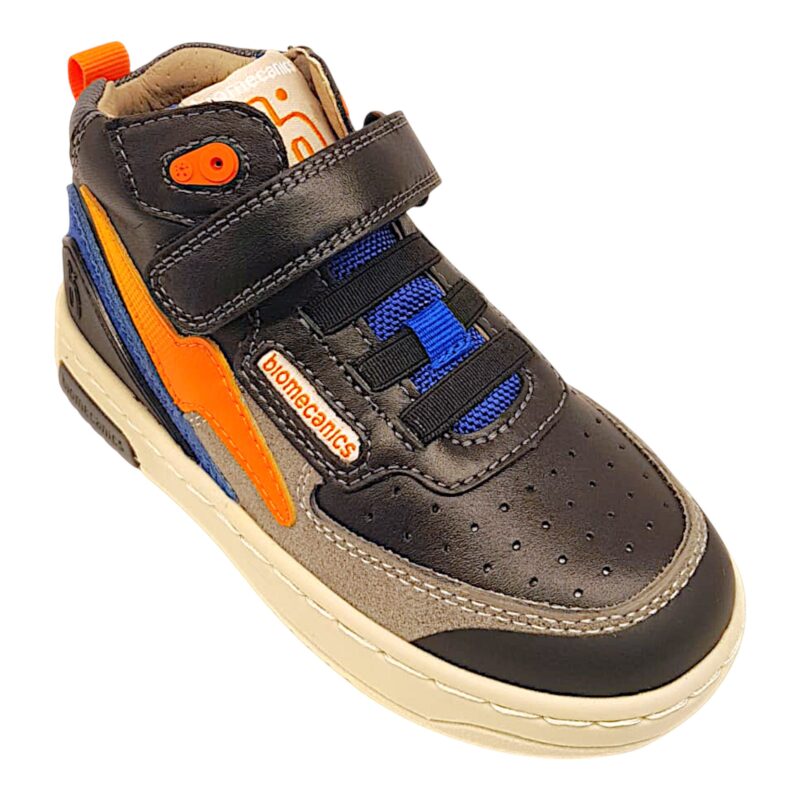 Sneaker ginnica alta black-grey-orange con strappo e lacci elastici – Biomecanics