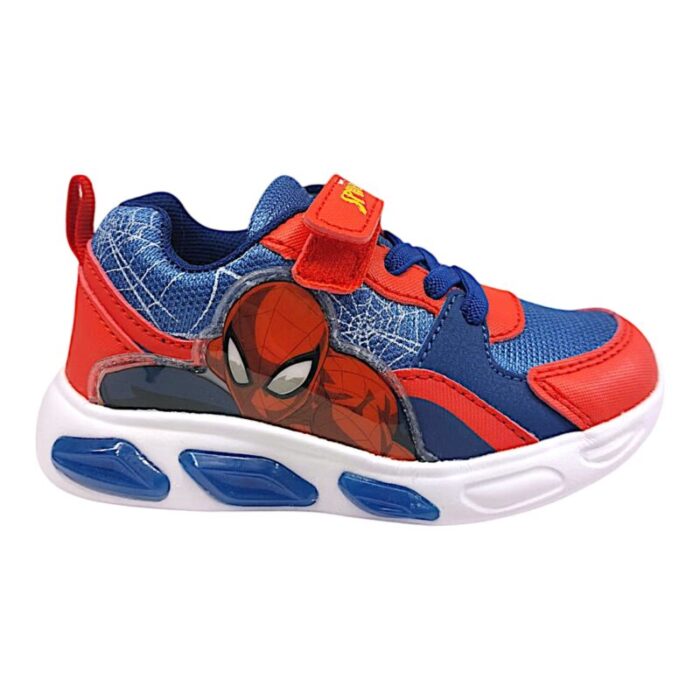 Sneaker ginnica bambino blu-rossa spider-man con strappo, lacci elastici e luci - Silver