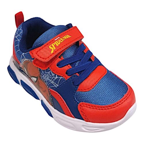 Sneaker ginnica bambino blu-rossa spider-man con strappo, lacci elastici e luci - Silver