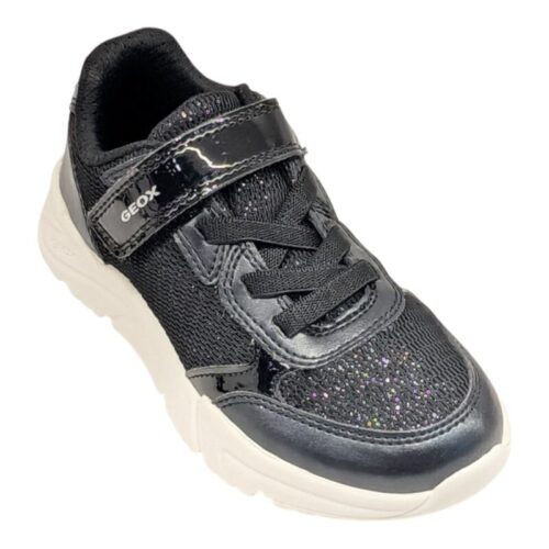 Sneaker ginnica per ragazza retata total black glitter con strappo e lacci elastici - Geox 1 Sneaker ginnica per ragazza retata total black glitter con strappo e lacci elastici - Geox