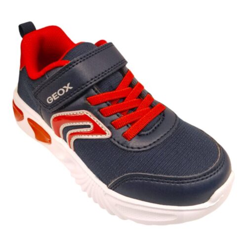 Sneaker ginnica retata bambino navy-red con strappo, lacci elastici e luci - Geox