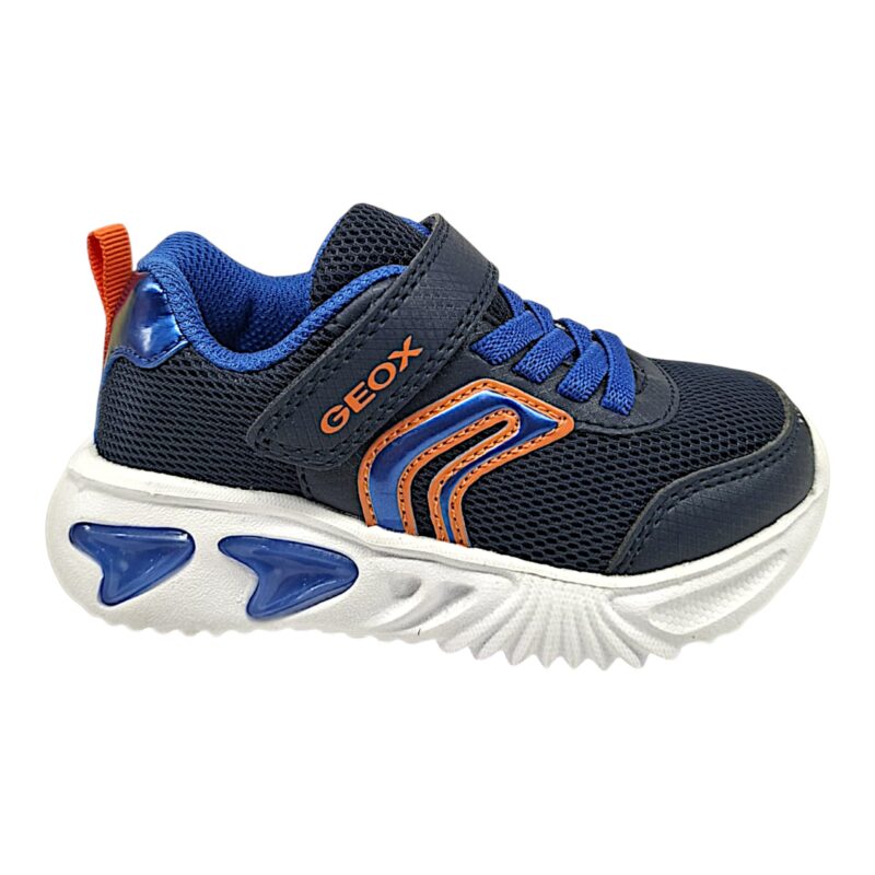 Sneaker ginnica retata bambino navy-royal-orange con strappo, lacci elastici e luci - Geox 2 Sneaker ginnica retata bambino navy-royal-orange con strappo, lacci elastici e luci - Geox