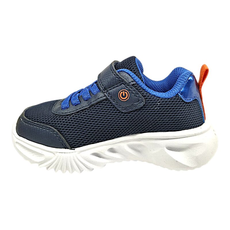 Sneaker ginnica retata bambino navy-royal-orange con strappo, lacci elastici e luci - Geox 1 Sneaker ginnica retata bambino navy-royal-orange con strappo, lacci elastici e luci - Geox