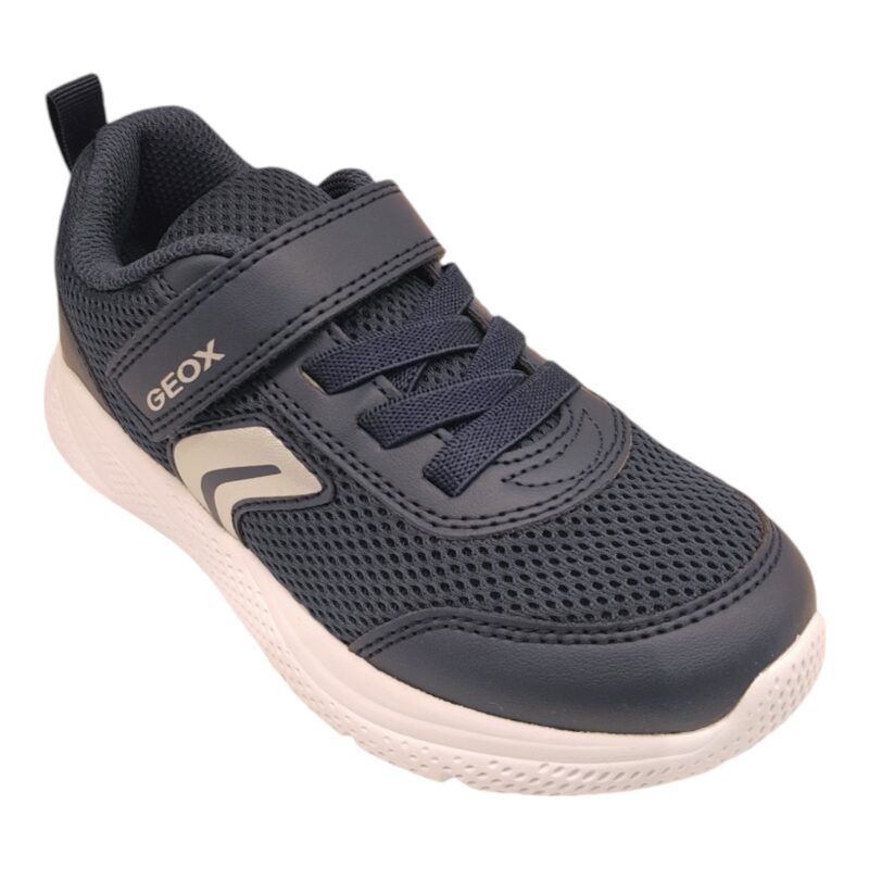 Sneaker ginnica retata blu per ragazzo con strappo e lacci elastici - Geox 1 Sneaker ginnica retata blu per ragazzo con strappo e lacci elastici - Geox