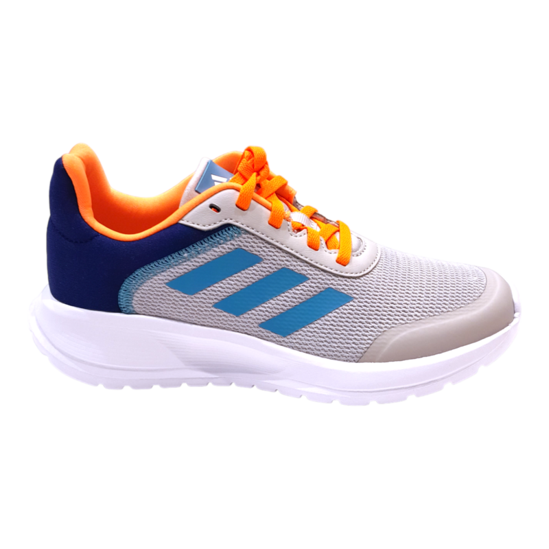 Scarpa da ginnastica retata grigia-blu-arancione per bambino con lacci elastici – Adidas 2 Sneaker grigia-blu-arancione per bambino in tessuto e similpelle con lacci – Adidas