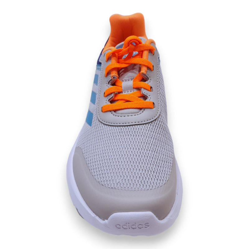 Scarpa da ginnastica retata grigia-blu-arancione per bambino con lacci elastici – Adidas 4 Sneaker grigia-blu-arancione per bambino in tessuto e similpelle con lacci – Adidas