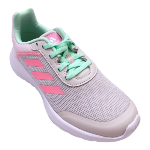 Scarpa da ginnastica retata grigia-rosa-verde acqua per bambina con lacci elastici – Adidas 3 Sneaker grigia retata per bambina con dettagli rosa-verde acqua e lacci – Adidas