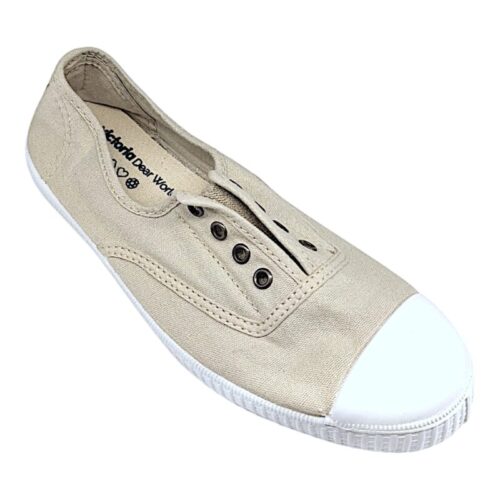 Sneaker in cotone beige chiaro per bambino e bambina senza lacci con fascia elastica – Victoria