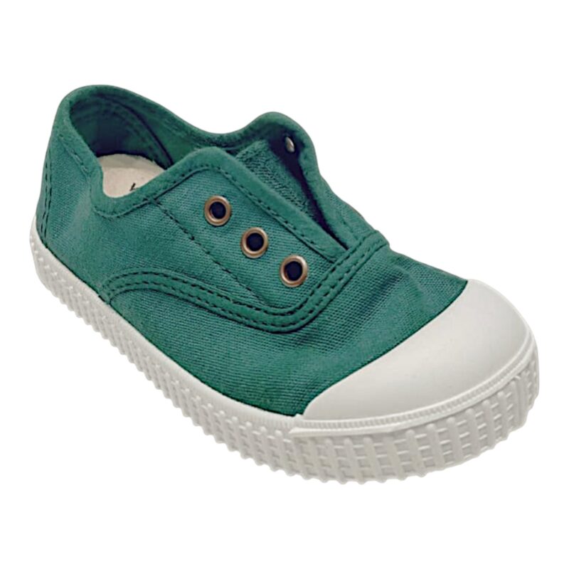 Sneaker in cotone verde lago per bambina e bambino con fascia elastica senza lacci – Victoria 1 Sneaker in cotone verde lago per bambina e bambino con fascia elastica senza lacci – Victoria