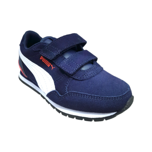 Sneaker in pelle scamosciata blu-rossa-bianca per bambino con doppio strappo - Puma