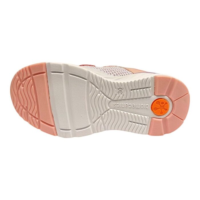 Sneaker in tessuto bianco con dettagli rosa-lilla e doppio strappo – Biomecanics