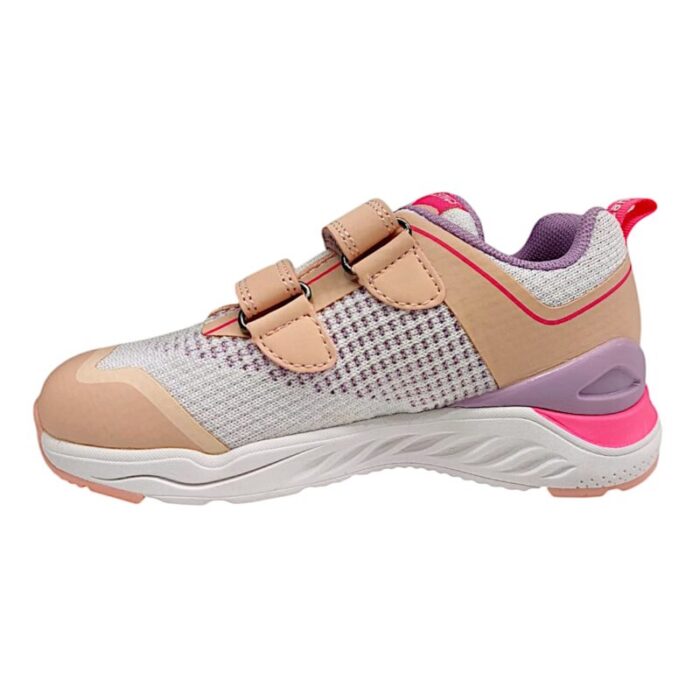 Sneaker in tessuto bianco con dettagli rosa-lilla e doppio strappo – Biomecanics