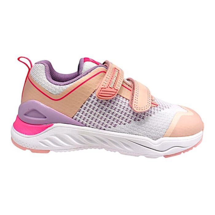 Sneaker in tessuto bianco con dettagli rosa-lilla e doppio strappo – Biomecanics