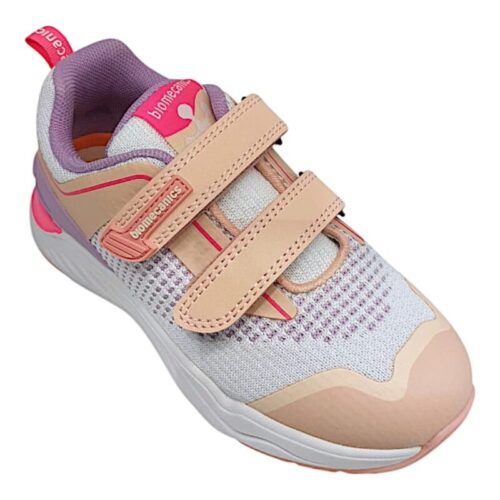 Sneaker in tessuto bianco con dettagli rosa-lilla e doppio strappo – Biomecanics