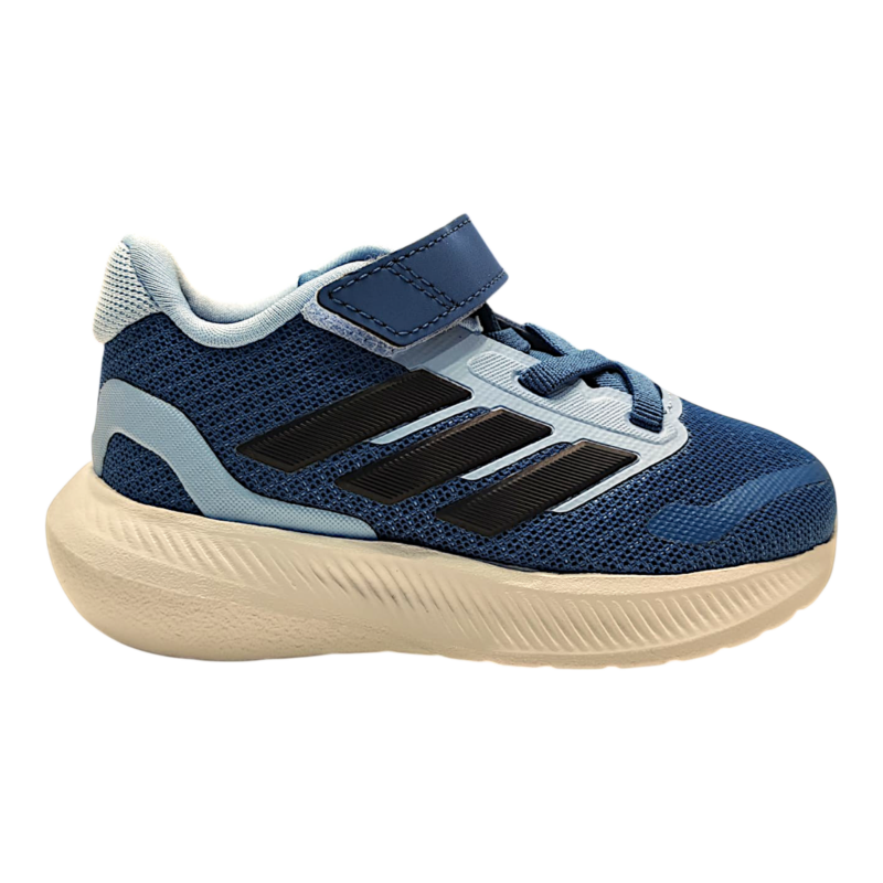 Sneaker primi passi nera-azzurra-indaco retata per bambino con strappo e lacci elastici – Adidas 2 Sneaker nera-azzurro-indaco per bambino in tessuto e similpelle con strappo e lacci elastici – Adidas