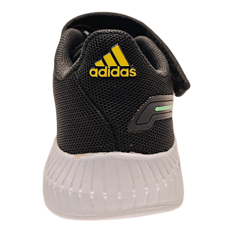 Sneaker retata nera-gialla primi passi per bambino con strappo e lacci elastici – Adidas 4 Sneaker nera-gialla in tessuto e similpelle per bambino con strappo e lacci elastici – Adidas