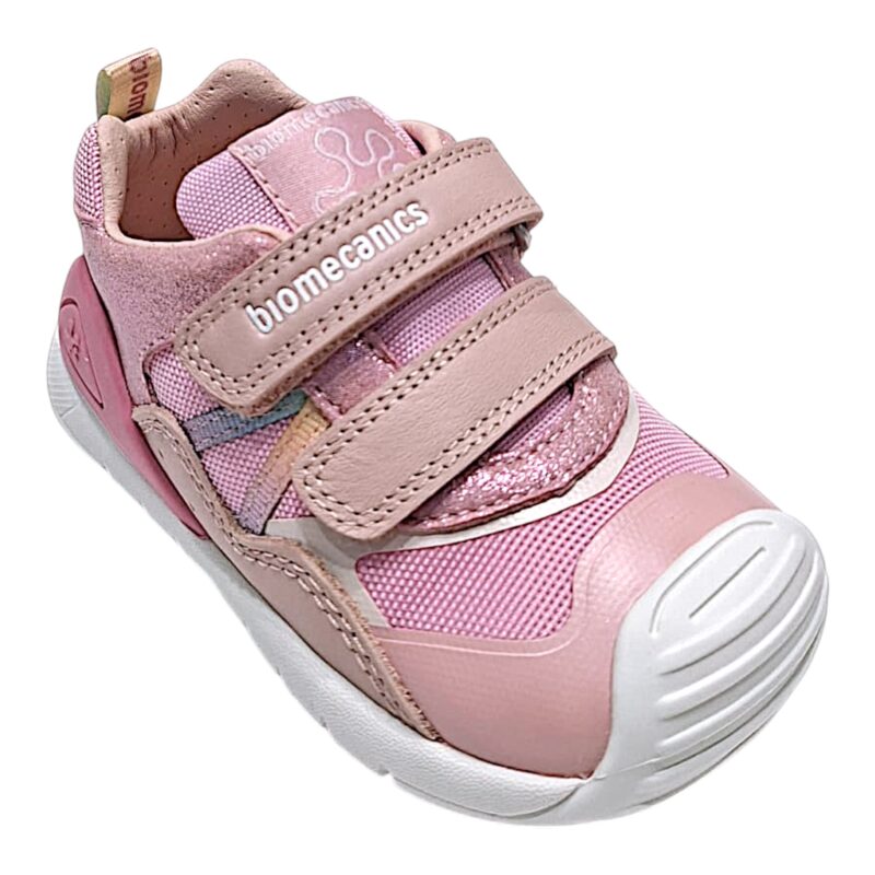 Sneaker per bambina primi passi in tessuto rosa-rosa glitter con doppio strappo – Biomecanics 1 Sneaker per bambina primi passi in tessuto rosa-rosa glitter con doppio strappo – Biomecanics
