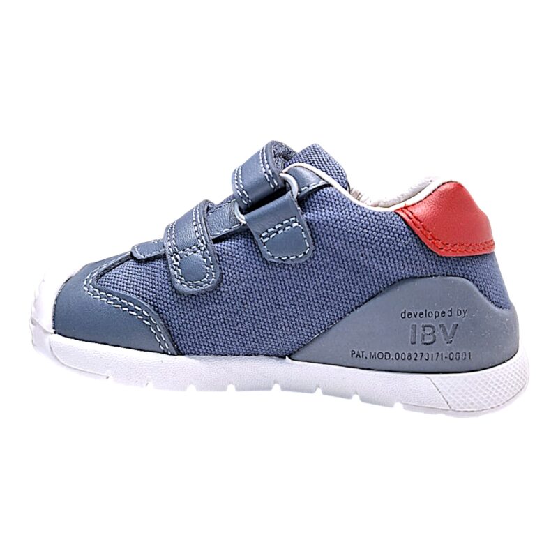 Sneaker per bambino primi passi in tessuto blu petrolio-rosso-bianco con doppio strappo – Biomecanics 3 Sneaker per bambino primi passi in tessuto blu petrolio-rosso-bianco con doppio strappo – Biomecanics