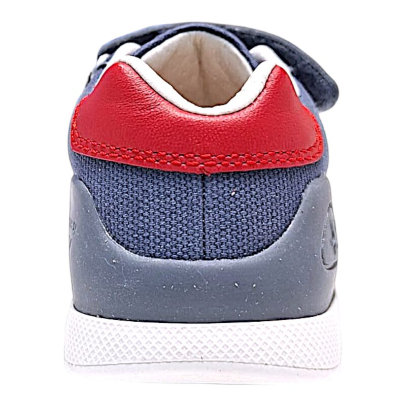 Sneaker per bambino primi passi in tessuto blu petrolio-rosso-bianco con doppio strappo – Biomecanics 4 Sneaker per bambino primi passi in tessuto blu petrolio-rosso-bianco con doppio strappo – Biomecanics